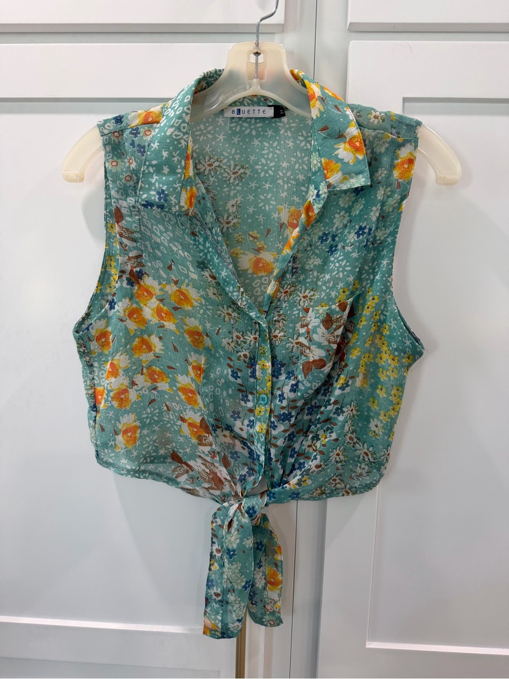Bluette Teal Floral Tie-Front Sleeveless Camisole
